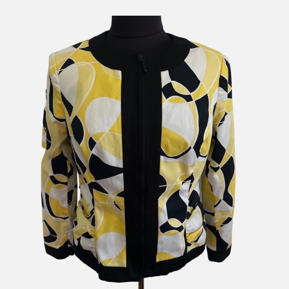 Multiples Jackets & Blazers - MÚLTIPLES Vintage Style Geometric Print Jacket Size L Yellow Black White women